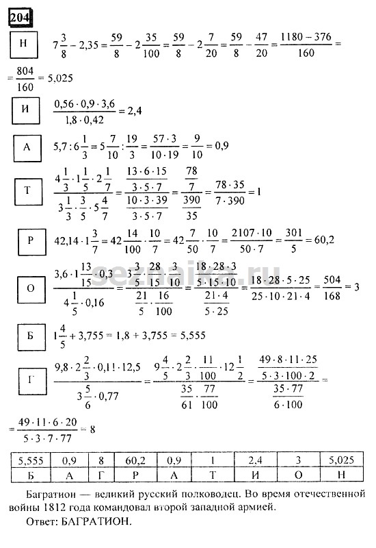 Ответ на задание 204 - ГДЗ по математике 6 класс Дорофеев. Часть 1